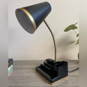 Black and Gold Desk Lamp with Organizer